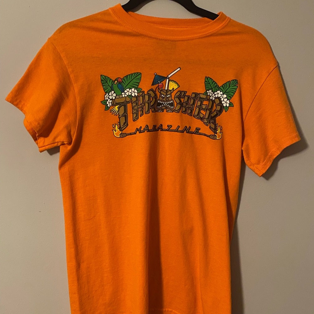 Orange Thrasher Tiki Shirt